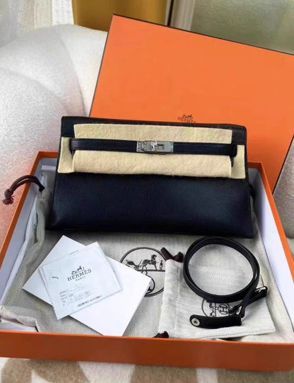 Hermès Kelly Elan Black Chèvre Chamkila Palladium Hardwar