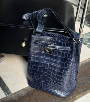 Rare* Hermes So Kelly 22 dark blue matte alligator palladium hardware