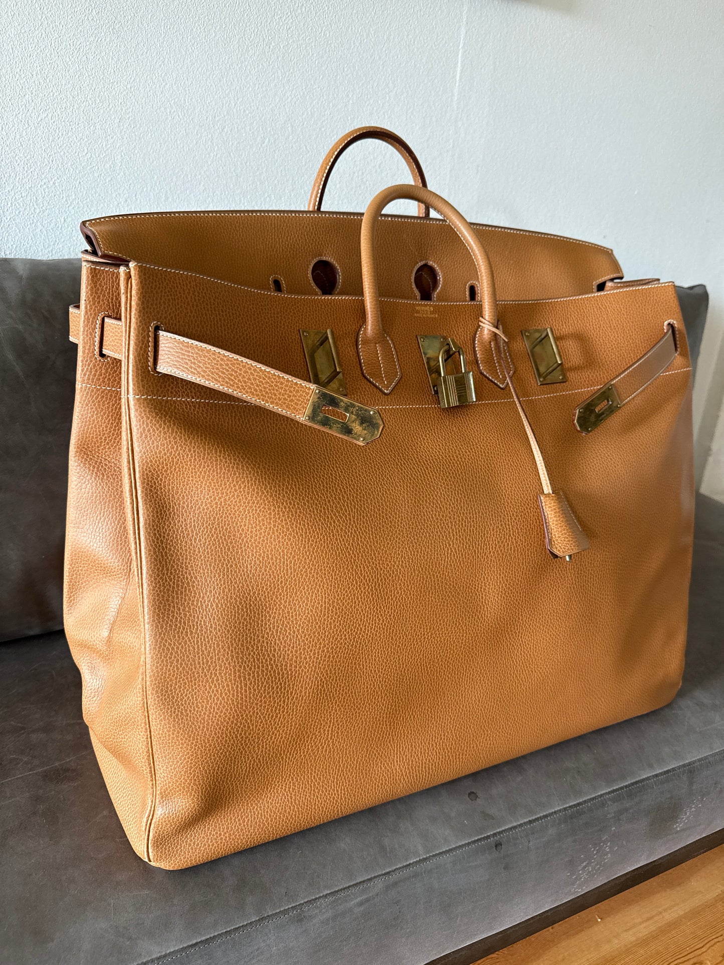 Rare Hermes Birkin HAC 60 Gold Ardennes Brass