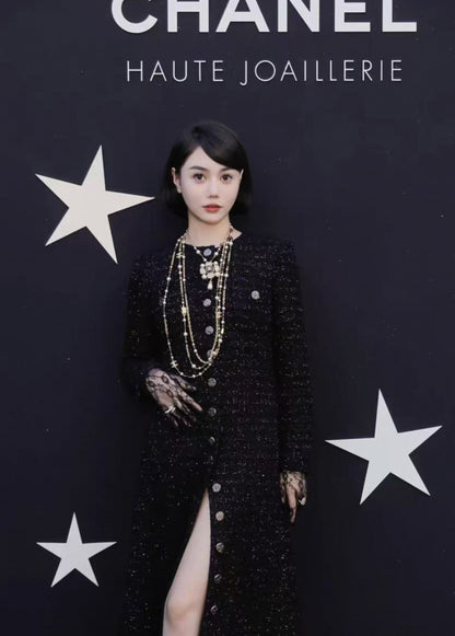 Chanel 22A Black Sequinned Long Coat 36FR