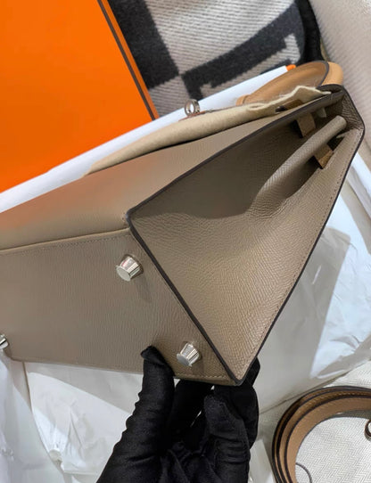 Hermès Special Order (HSS) Kelly 25 Bi-Color Gold and Etoupe Brushed Palladium Hardware