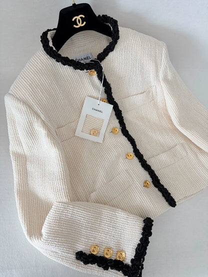 Chanel 26S Limited Edition White Jacket with Black Trim and Four Pockets