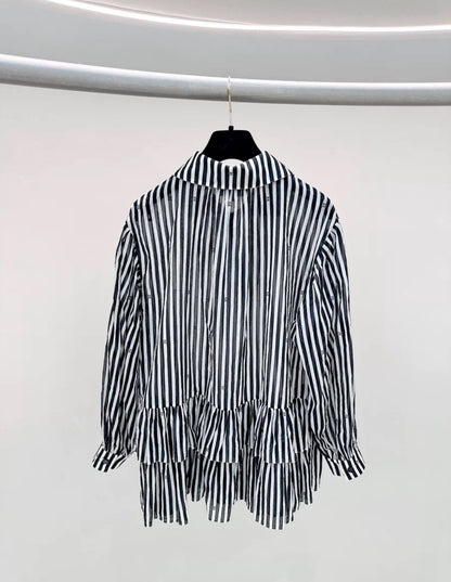 Chanel 24M coco beach striped shirt with CC logo and sparkling diamonds