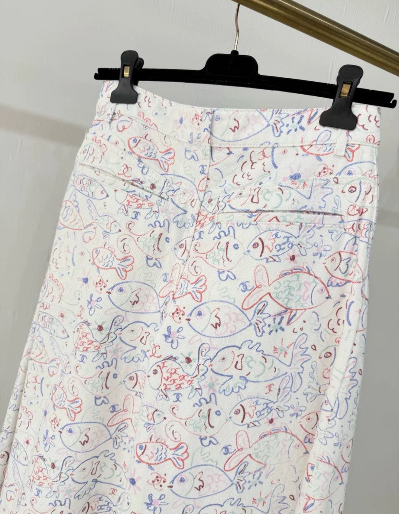 Chanel 25C Fish Print wide-leg pants