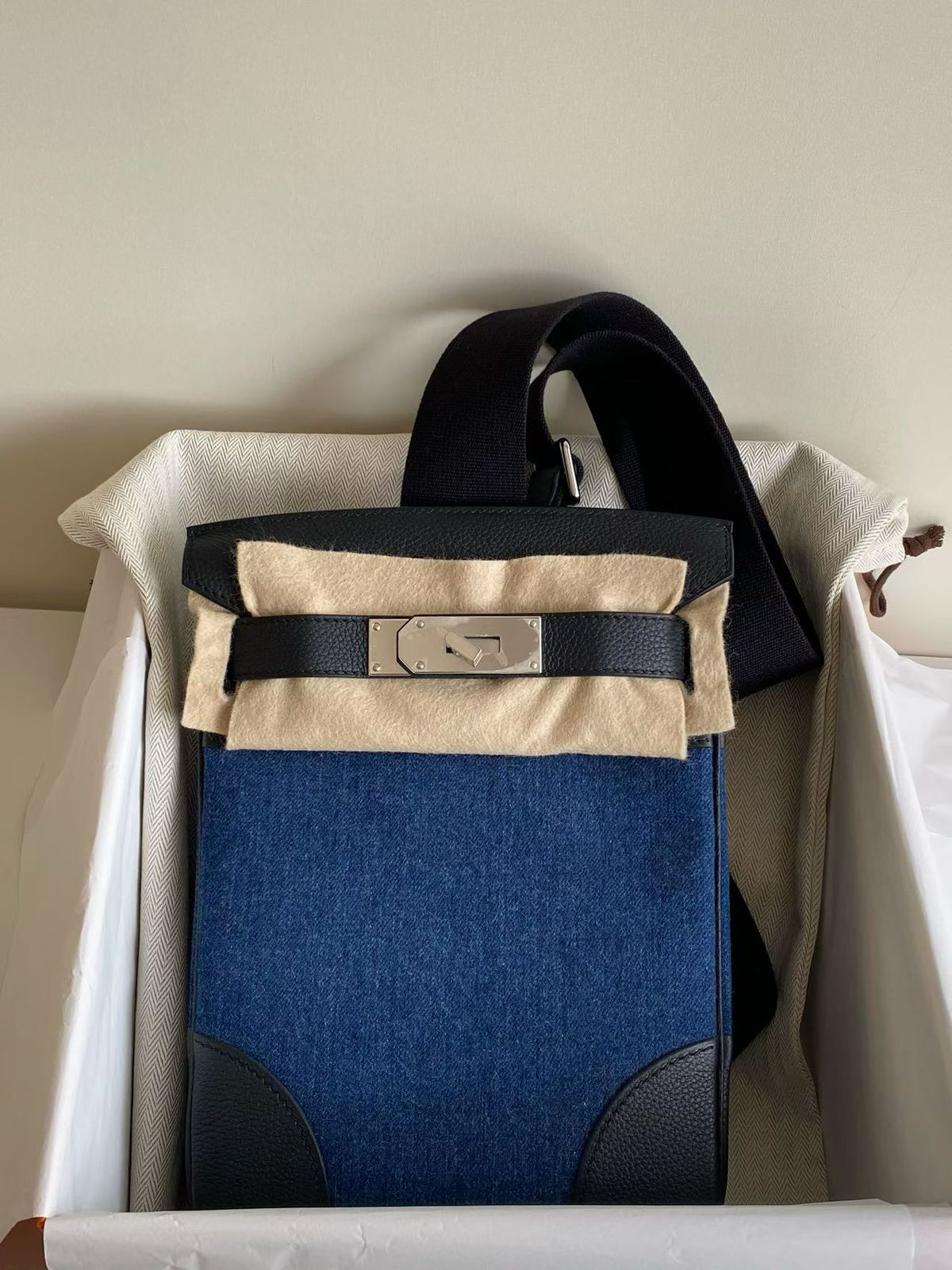 Hermes HAC A Dos Black Togo / Denim Palladium hardware