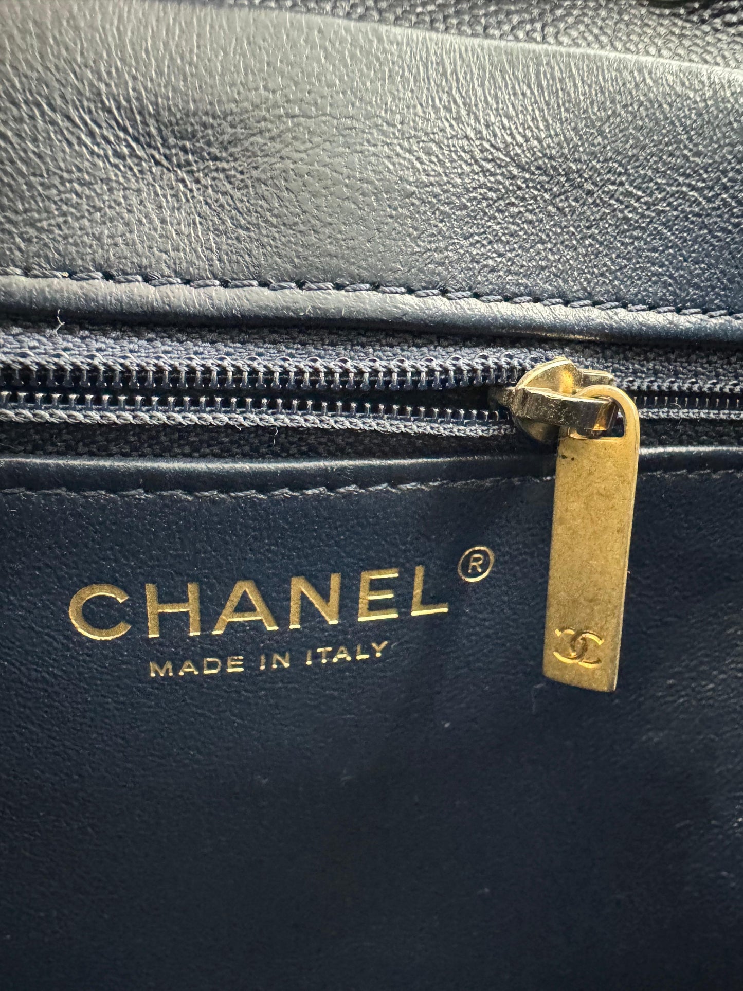 Chanel Dark Blue leather backpack with gold hardware