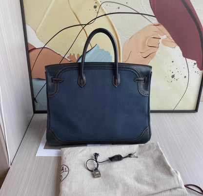 HERMÈS Birkin Ghillies 40 Noir Denim Denim Evercalf Brushed Palladium