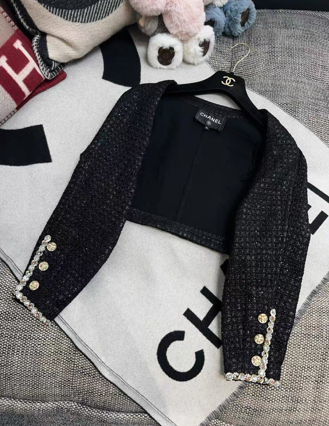 Chanel 23S Black tweed dress and jacket set