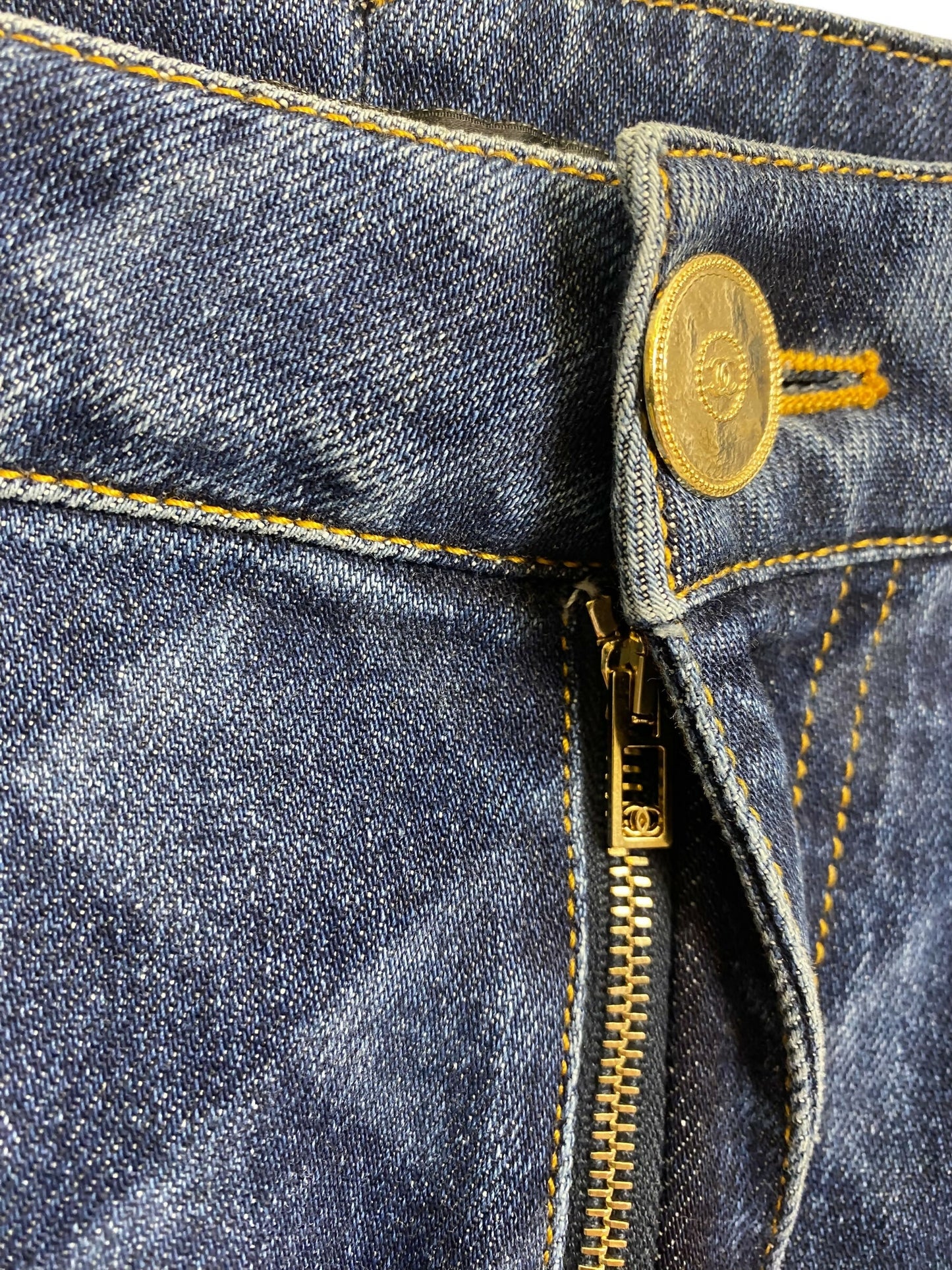 Chanel 22B Dark Blue Quilted Print Jeans FR 36