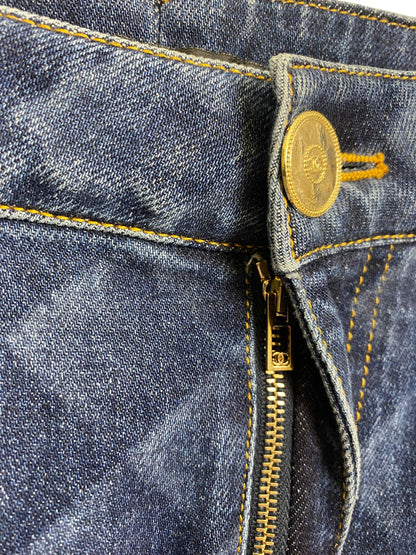 Chanel 22B Dark Blue Quilted Print Jeans FR 36