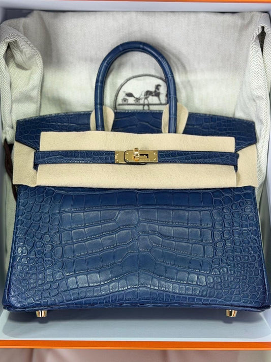 Hermes Birkin 25 blue saphire Matt alligator Mississippiensis gold hardware