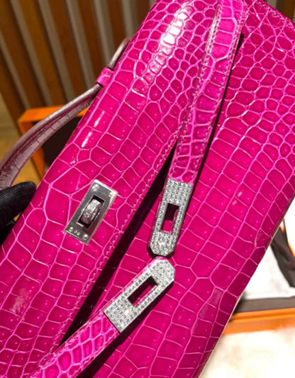 Hermès Kelly Cut Clutch Niloticus Crocodile Rose Scheherazade Diamond Hardware