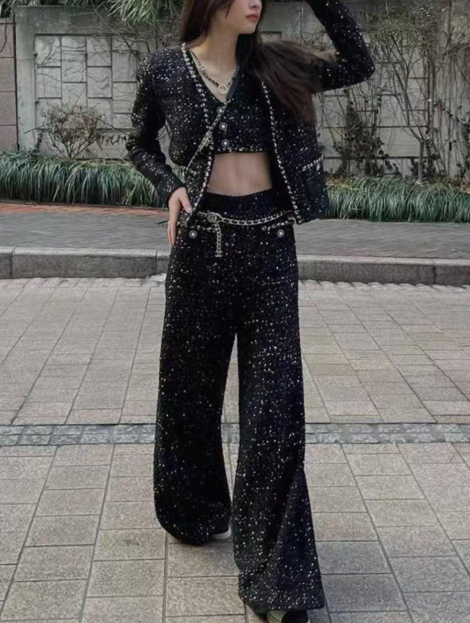 Chanel 22P Sequinned Wide-Leg Pants F36