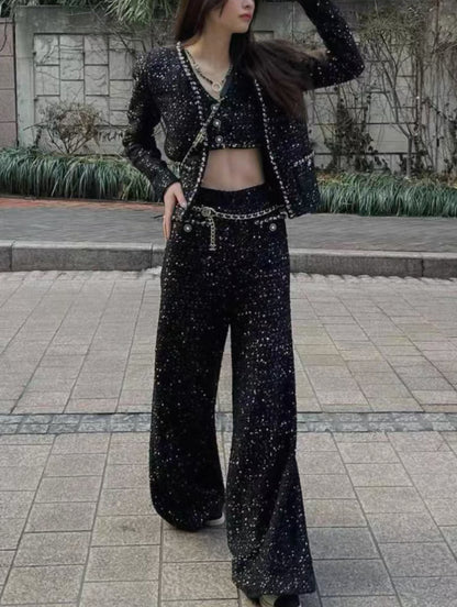 Chanel 22P Sequinned Wide-Leg Pants F36