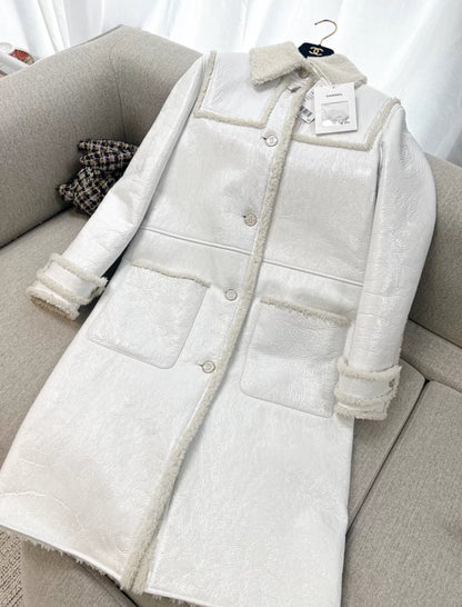 Chanel 21B long leather shearling coat