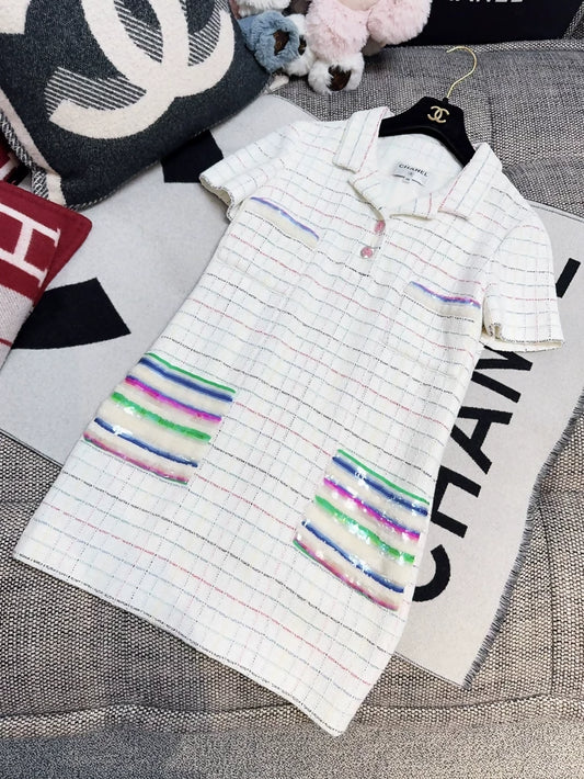 Chanel 24S white tweed dress