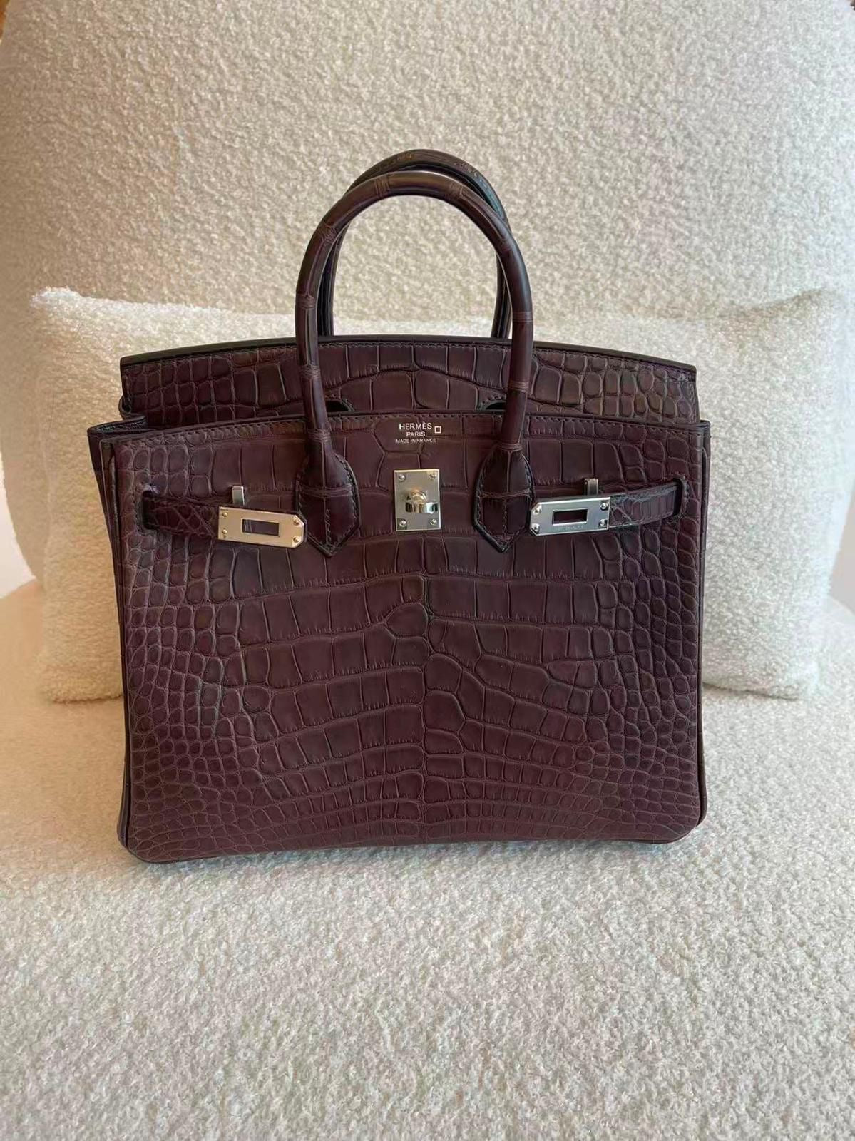 Hermes Birkin 25 Havana matte alligator leather palladium hardware