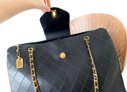 Chanel Vintage Quilted Shopper Lambskin Leather Bag