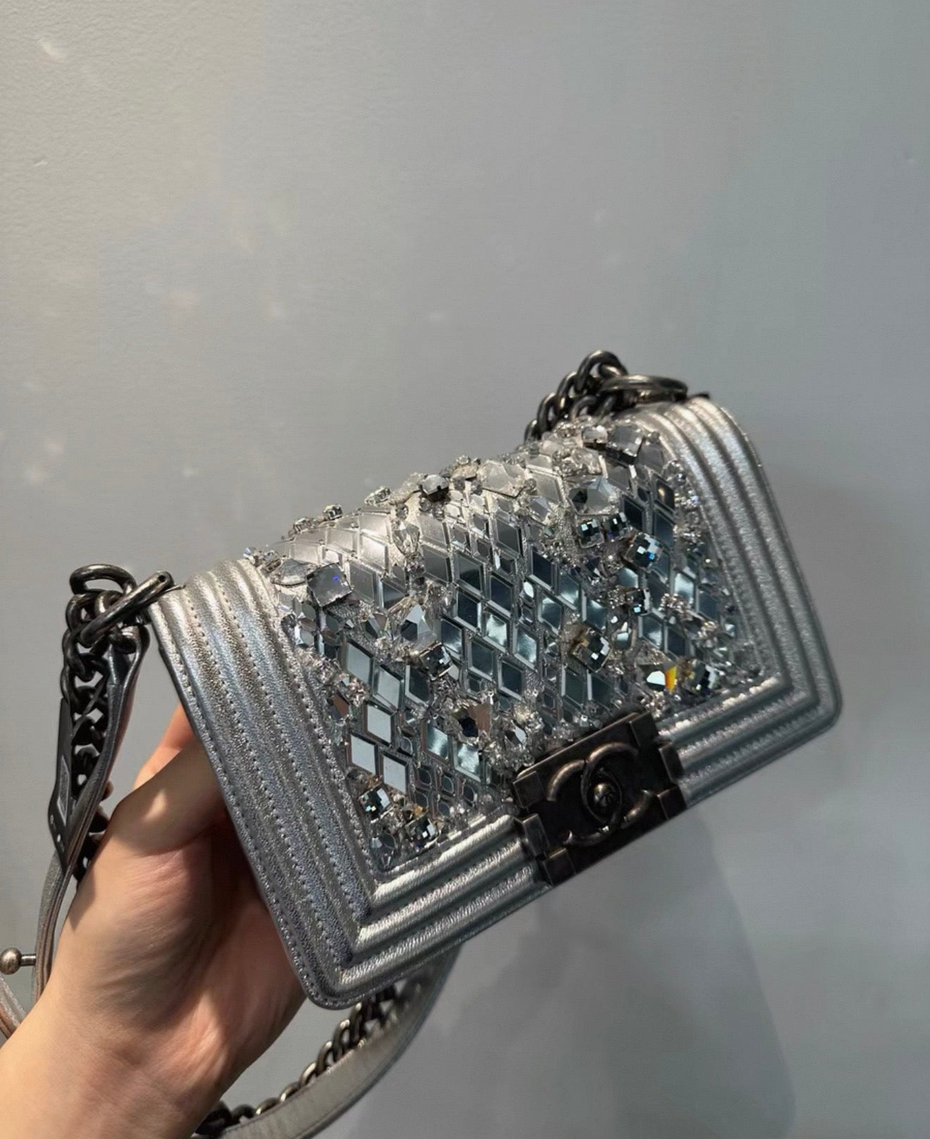 Chanel 2017 limited edition leboy in silver with crystals