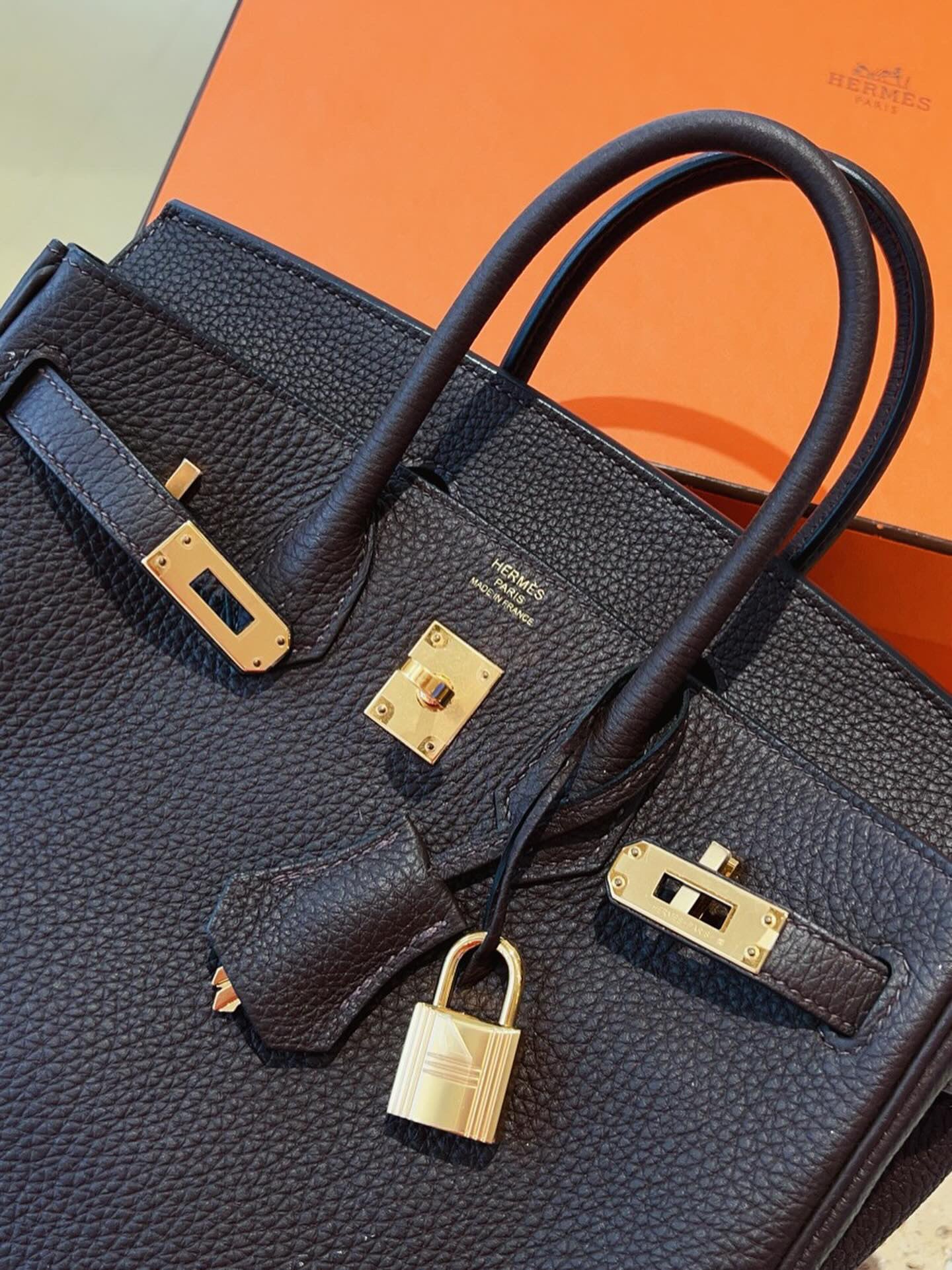 Hermès Birkin 25 Ebene 46 Togo leather Gold hardware full set stamp Y