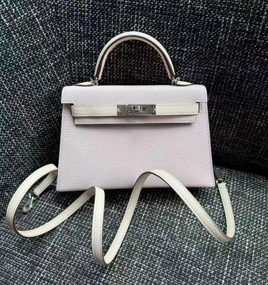 Rare Hermes Mini kelly 20 HSS mauve pale x nata Chevre leather palladium hardware