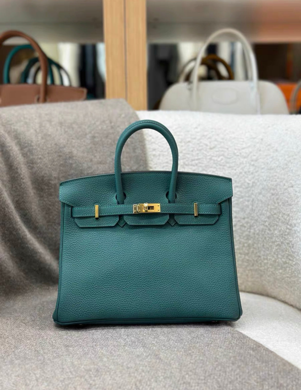 HERMES BIRKIN 25 TOGO Z6 MALACHITE GOLD HARDWARE STAMP C