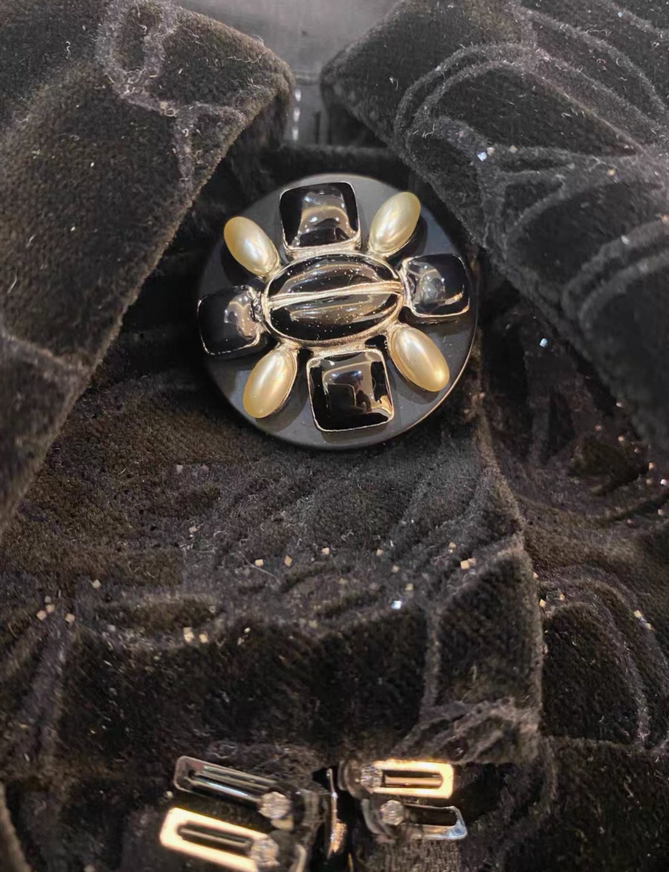 Chanel 14k Black Embroidered velvet jumpsuit