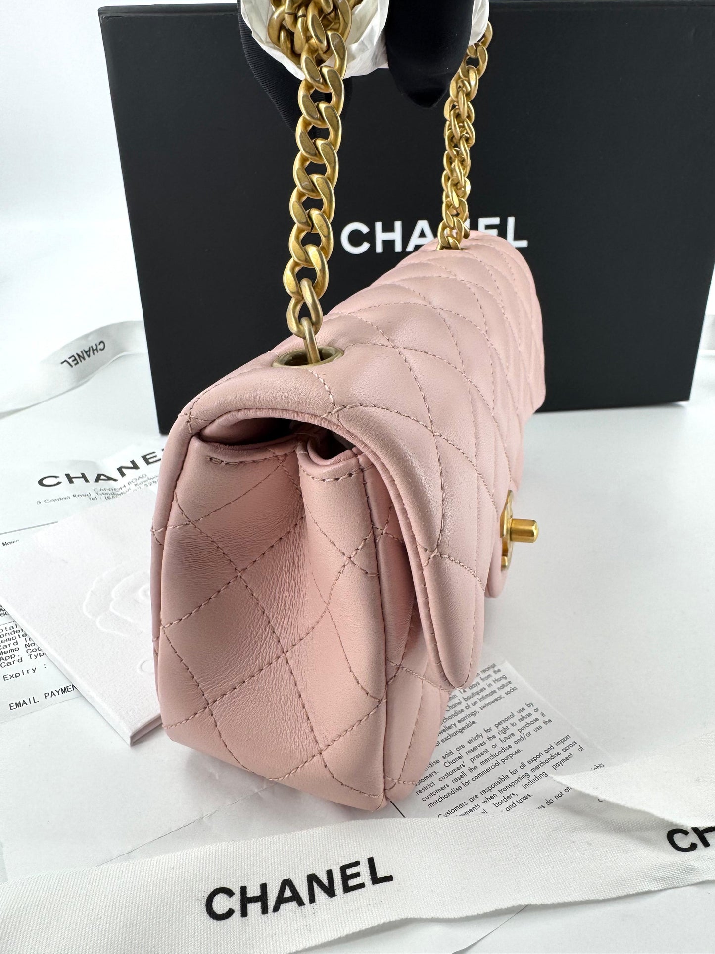 Chanel pink mini flap bag with gold hardware