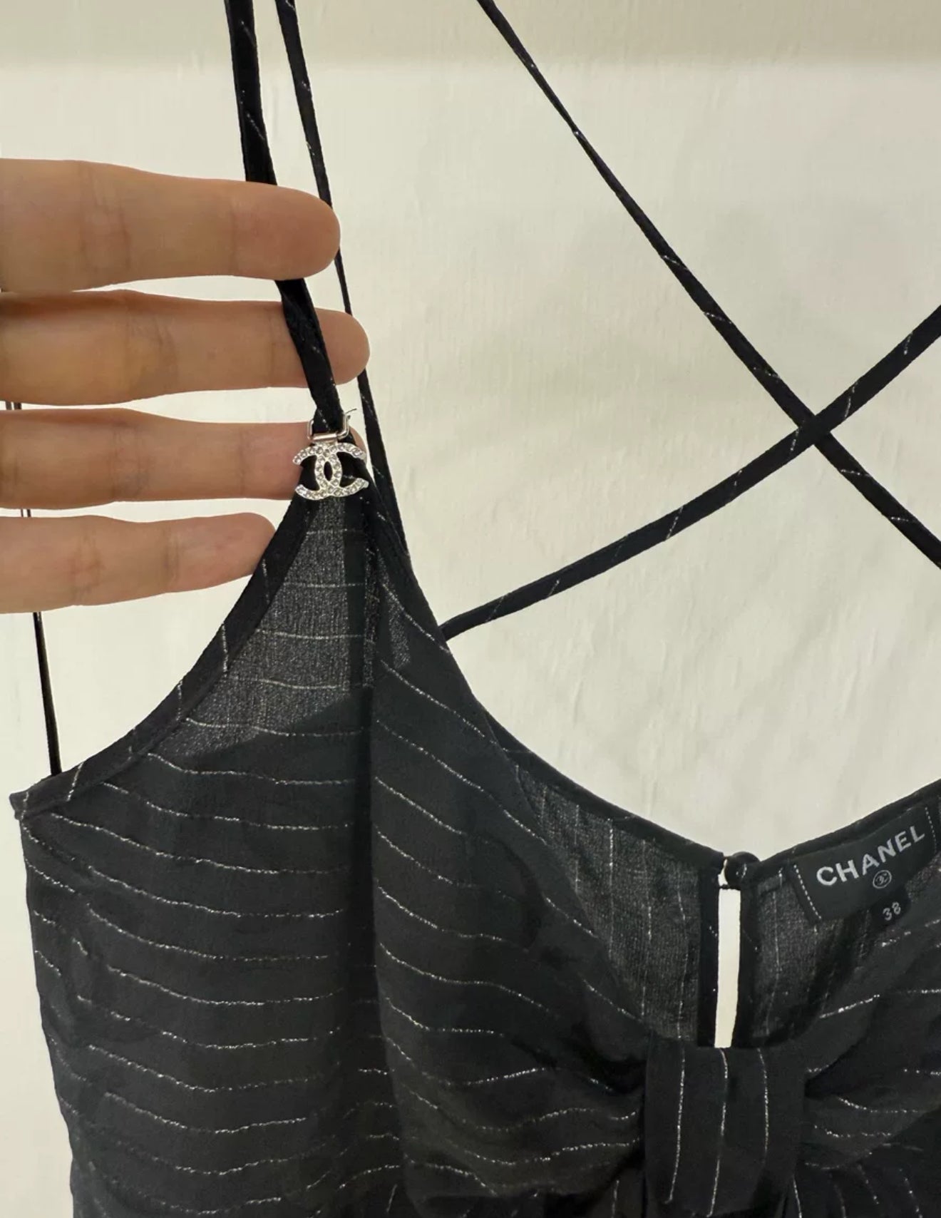 Chanel 23P black striped bow-tie top