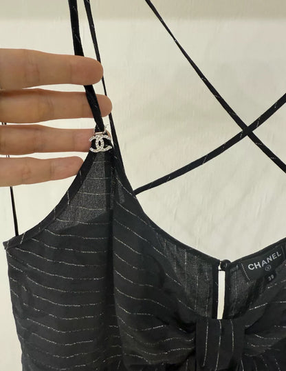 Chanel 23P black striped bow-tie top