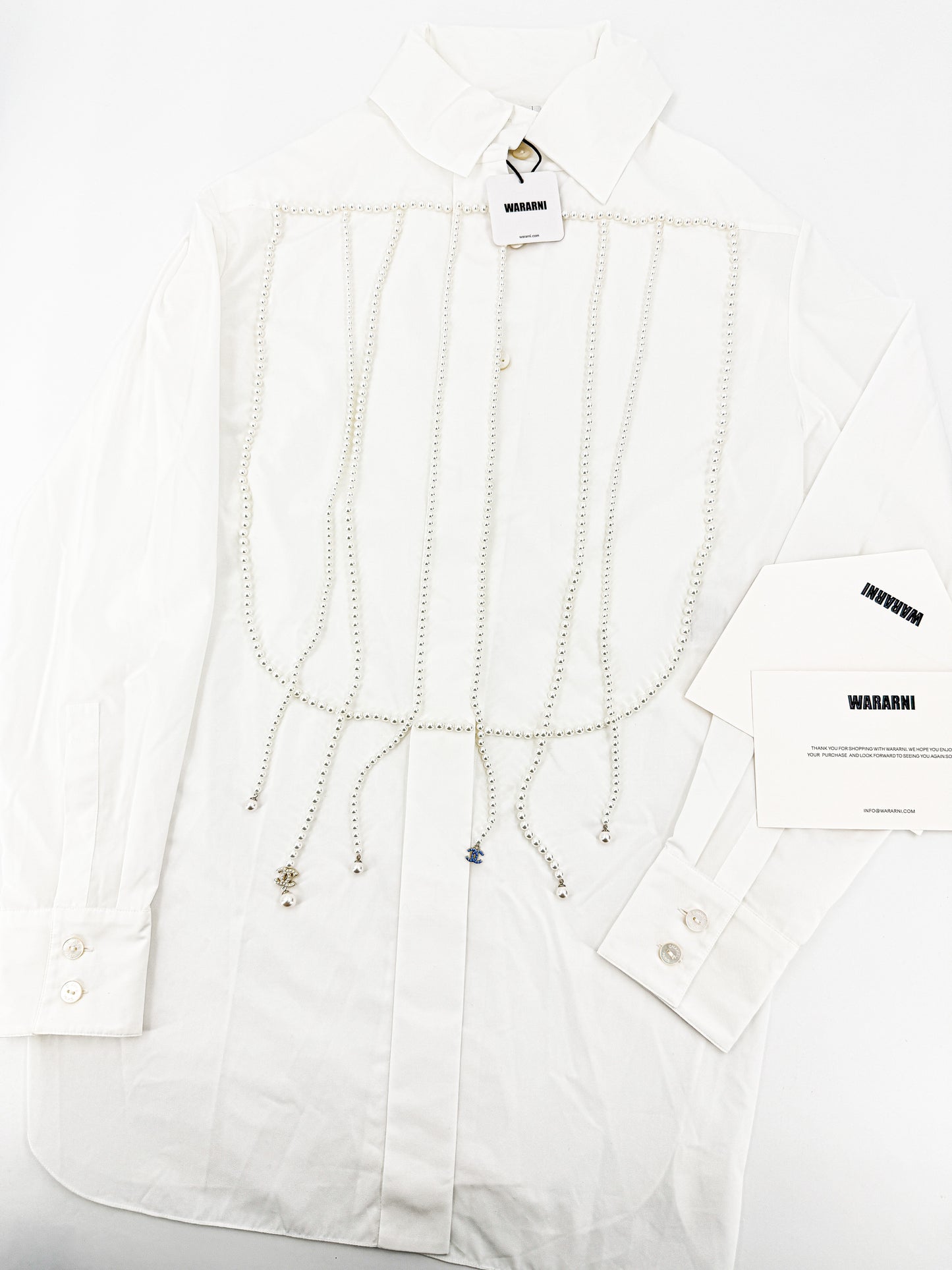 Chanel 21s white pearl tassel shirt