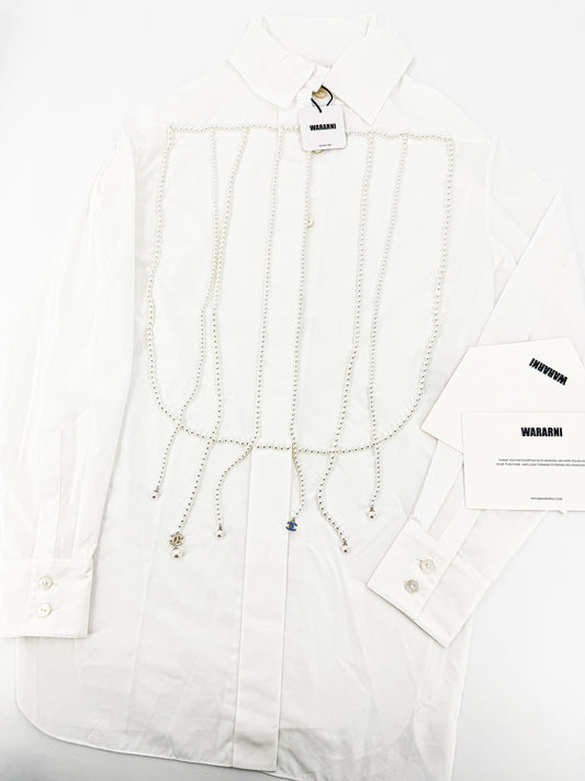 Chanel 21s white pearl tassel shirt