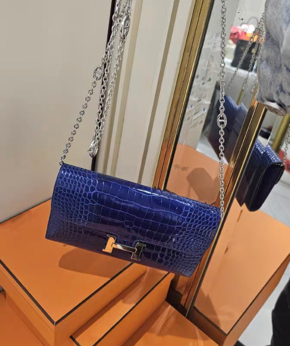 Hermès Constance Long Wallet Blue Alligator Palladium - Wararni