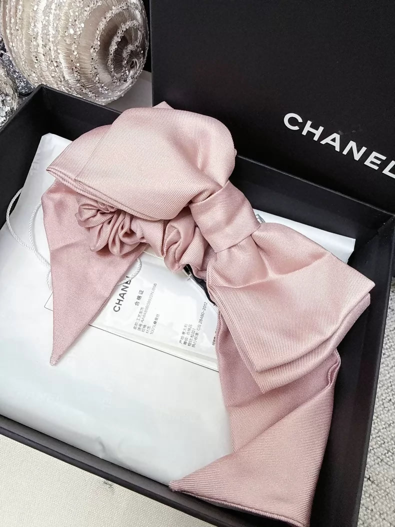 Chanel 2022 Pink Letter Bow Hair Tie
