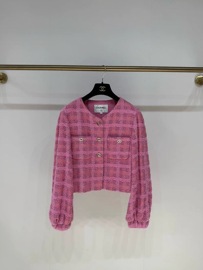 Chanel 24P pink plaid jacket