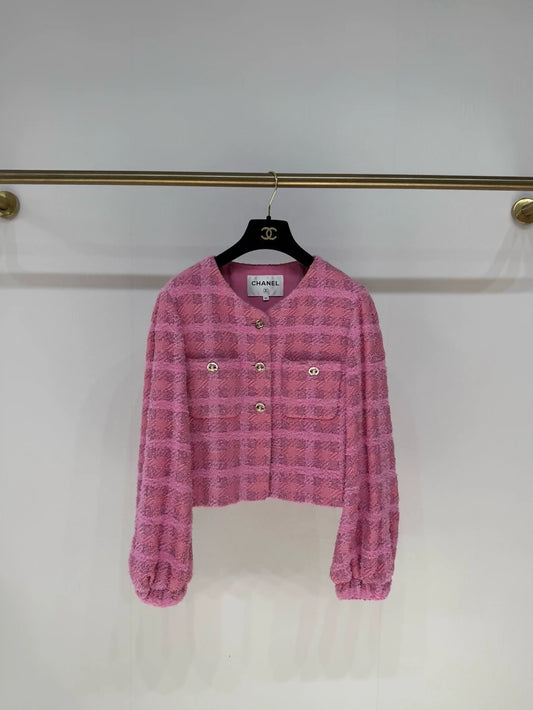 Chanel 24P pink plaid jacket