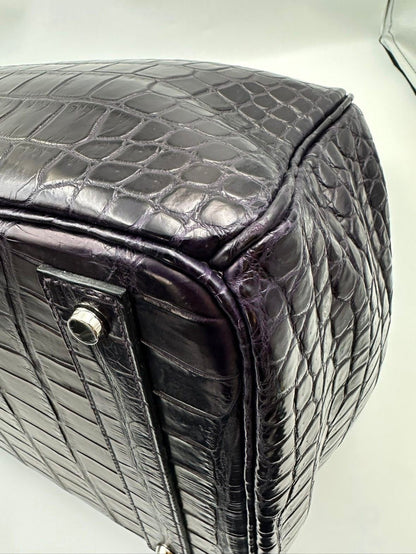 Hermes Birkin HAC 40 Prunoir Matte Crocodile leather palladium hardware