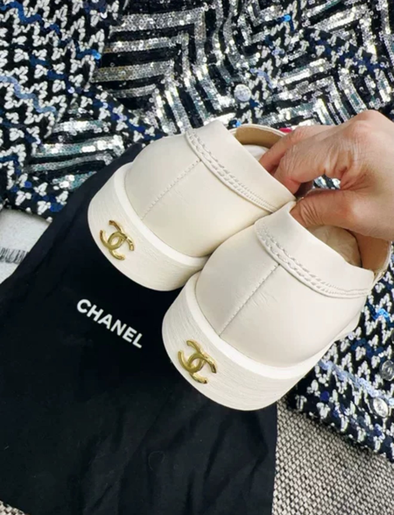 Chanel 24A Beige Leather Loafers