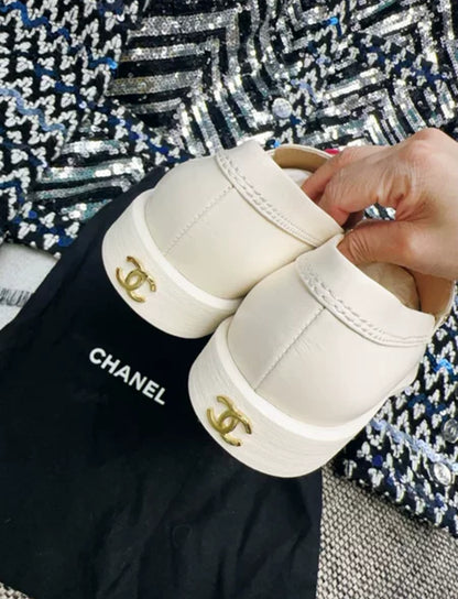 Chanel 24A Beige Leather Loafers