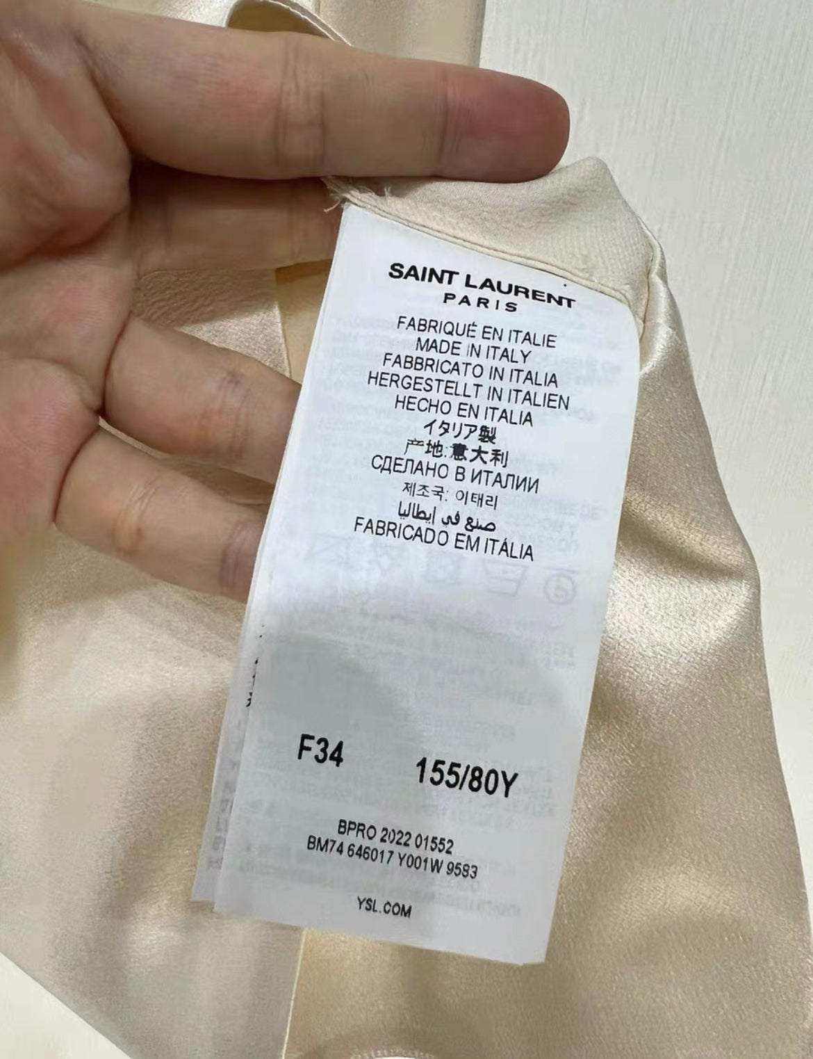 Saint Laurent V-neck cream white satin shirt, brand new FR34