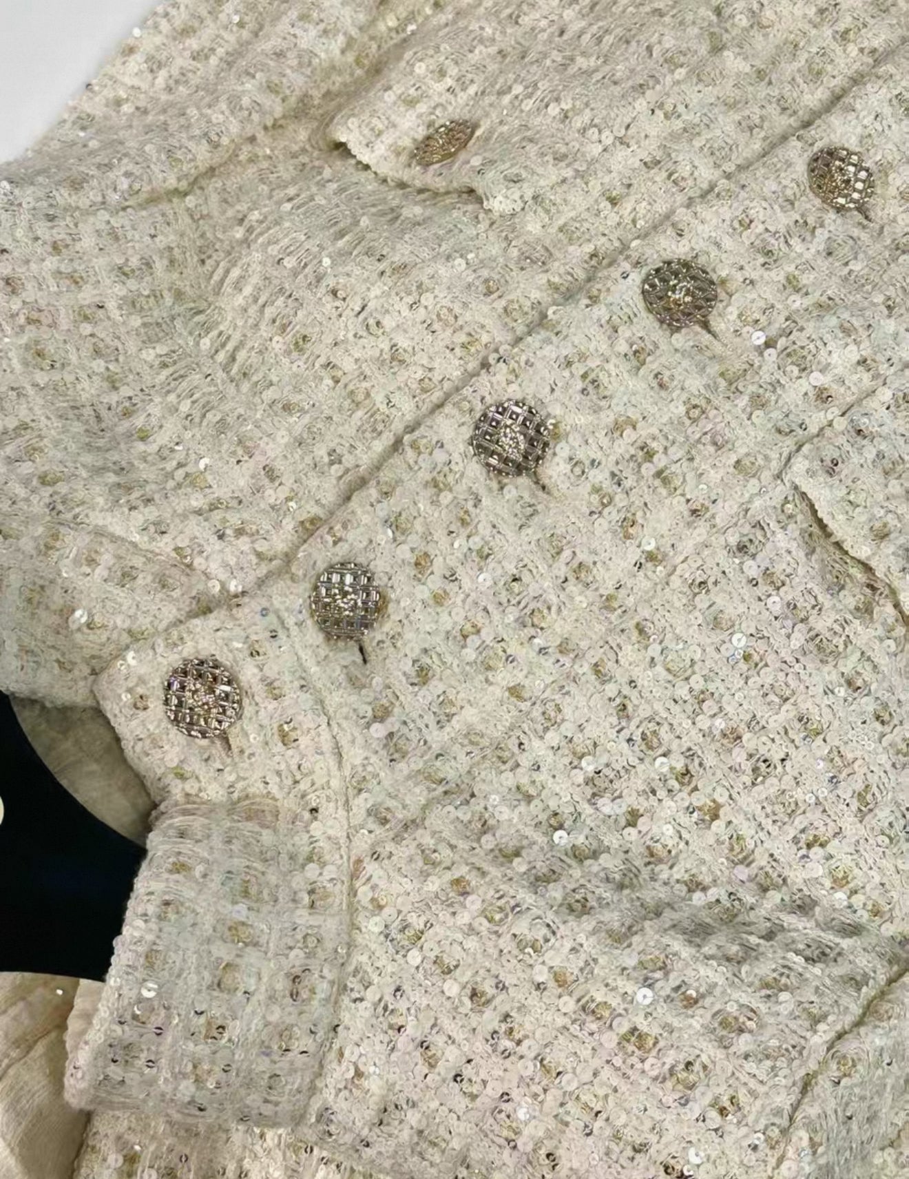 Chanel 22A White écru Sequinned Long Coat 42FR