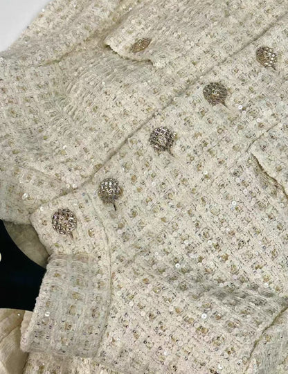 Chanel 22A White écru Sequinned Long Coat 42FR