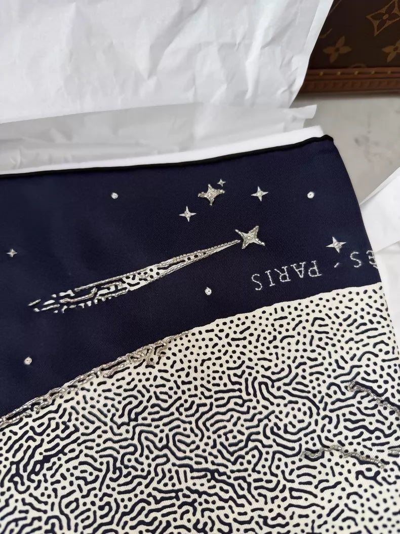 Hermes Limited Edition Deep Blue Moon Silk Scarf