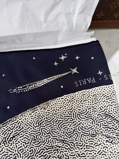 Hermes Limited Edition Deep Blue Moon Silk Scarf