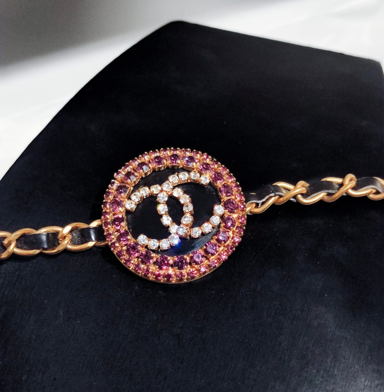 Chanel 95P Double C Diamond-Studded Leather Chain Waist Belt