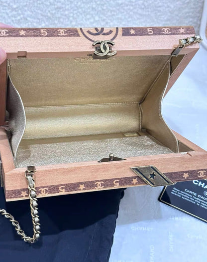 CHANEL Wood Havana By Night Cigar Box Minaudiere Brown