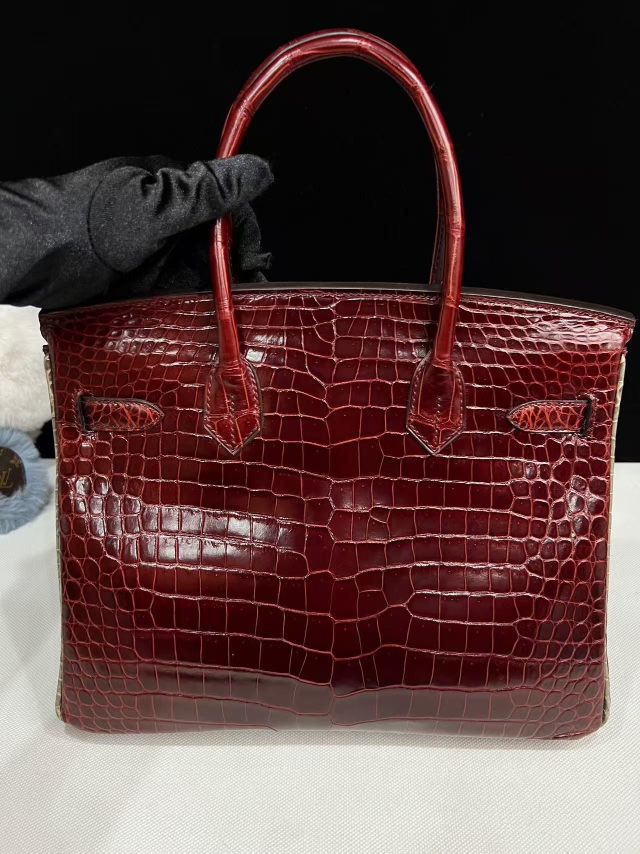 Hermes Birkin 30 Bordeaux Shiny Crocodile Leather Palladium Hardware