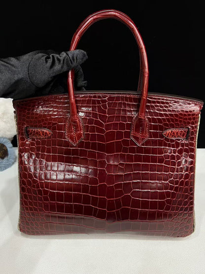 Hermes Birkin 30 Bordeaux Shiny Crocodile Leather Palladium Hardware