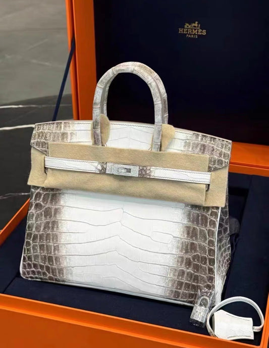 Hermes Birkin 25 Bag Diamond Himalaya Blanc Matte Niloticus Crocodile with 18k White Gold Hardware