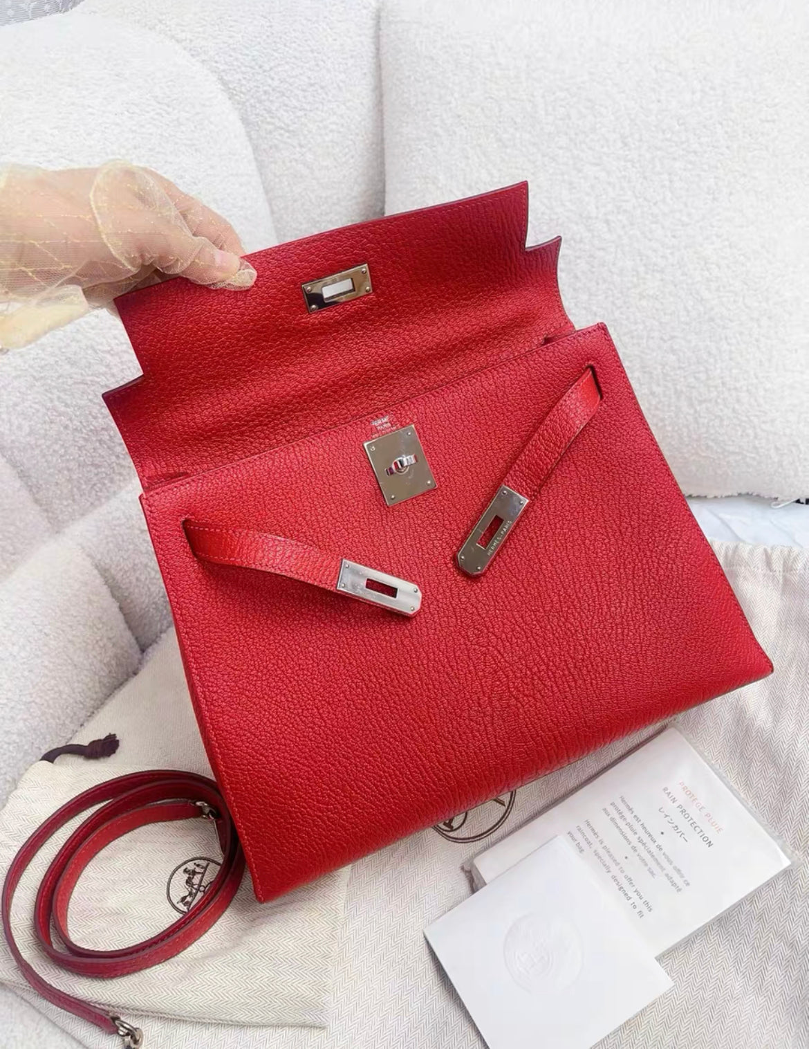 Hermes Kelly 28 Red Togo Leather Palladium Hardware